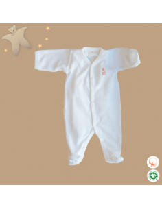 pyjama bébé en velours blanc à plat avec ouverture par pressions en Y