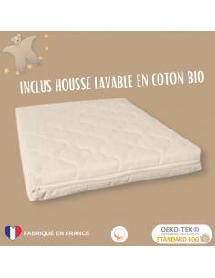 matelas baby box écru ou matelas bébé en taille 50 x 50 cm inclus une housse déhoussable et lavable en coton bio
