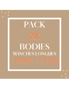 1 body naissance blanc et écru à plat manches longues, forme croisée, 2