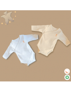 1 body naissance blanc et écru à plat manches longues, forme croisée,